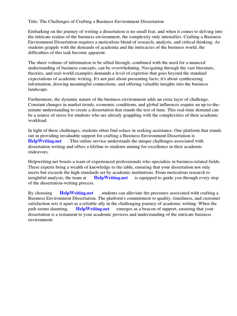 Business Environment Dissertation Pdf Entrepreneurship Market