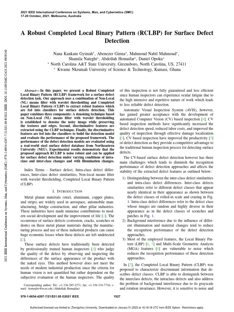 Surface Defect Detection for Industry | PDF | Wavelet | Machine Learning