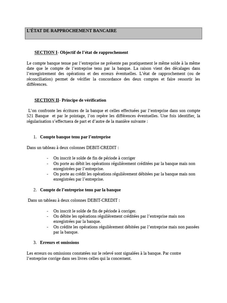 Rapprochement Bancaire : Méthodologie et Exemples | PDF | Banques ...