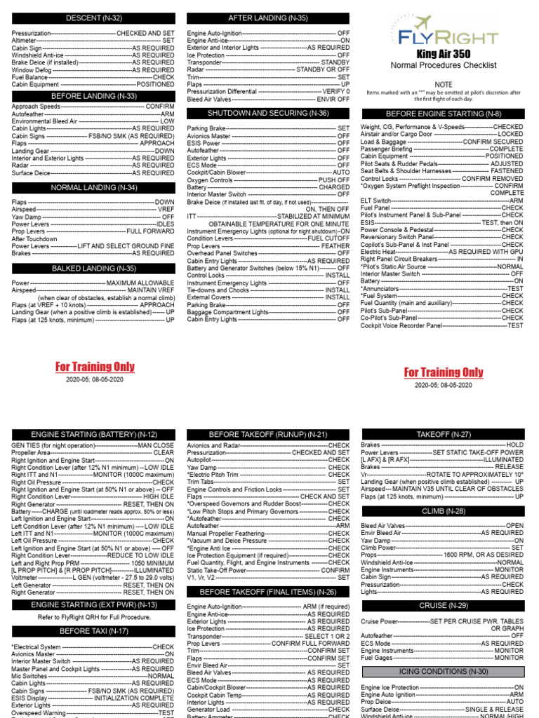 BE-300 PL21 Abbreviated Checklist | PDF