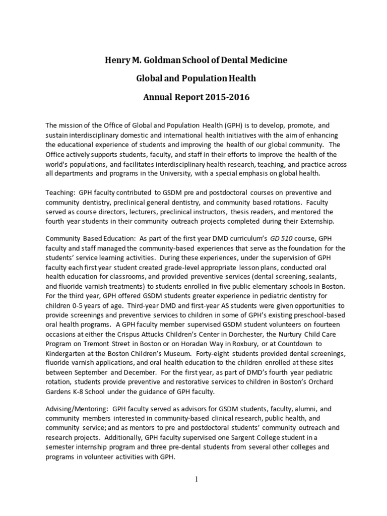 GSDM Community Programs Global Population Health Annual Report 15 16 ...