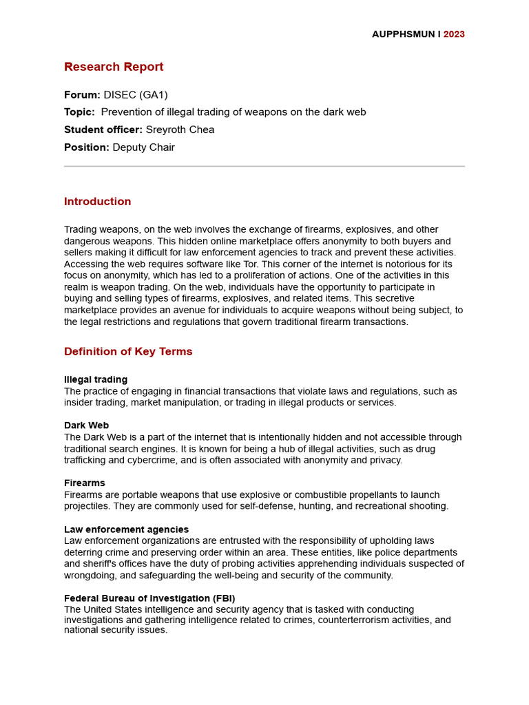 Chair Report - DISEC - Prevention of Illegal Trading of Weapons On The ...