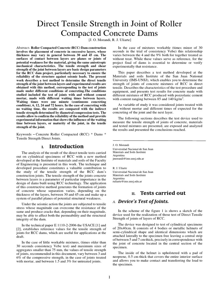 Tensile Strength Direct Joints in Roller Compacted Concrete Dams | PDF ...