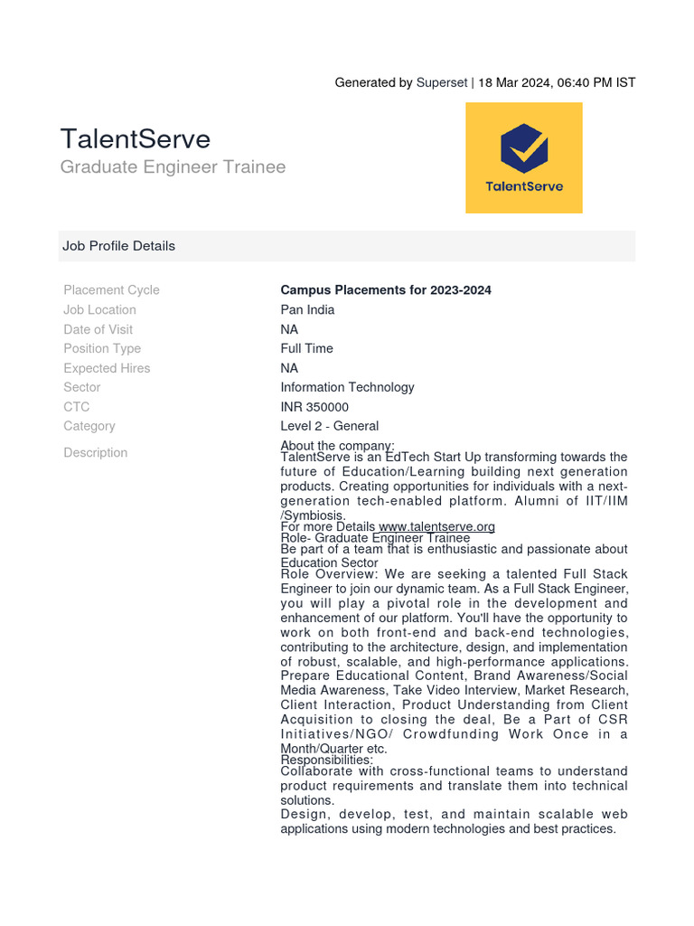 TalentServe Graduate Engineer Trainee Role | PDF | Compiler | Software
