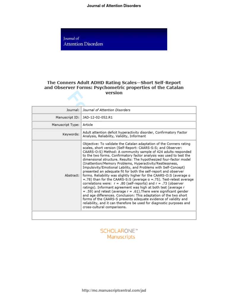 Validating Catalan CAARS for Adults | PDF | Attention Deficit ...