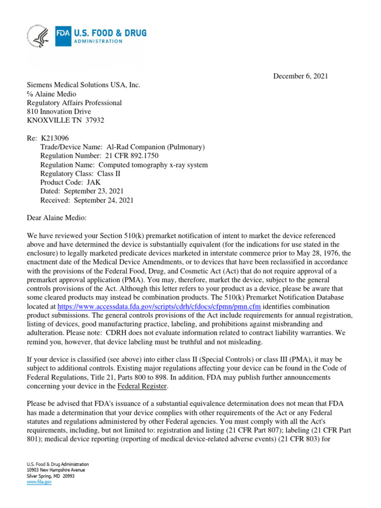 FDA Clearance for AI-Rad Companion | PDF | Federal Food | Food And Drug ...