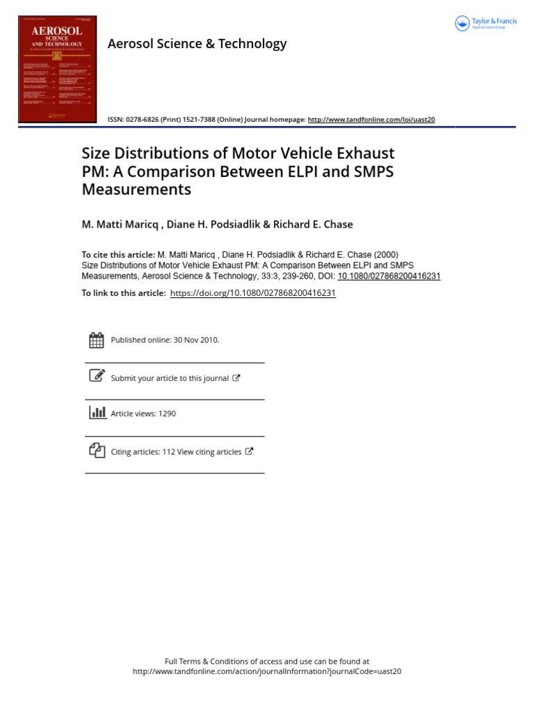 Size Distributions of Motor Vehicle Exhaust PM A Comparison Between ...