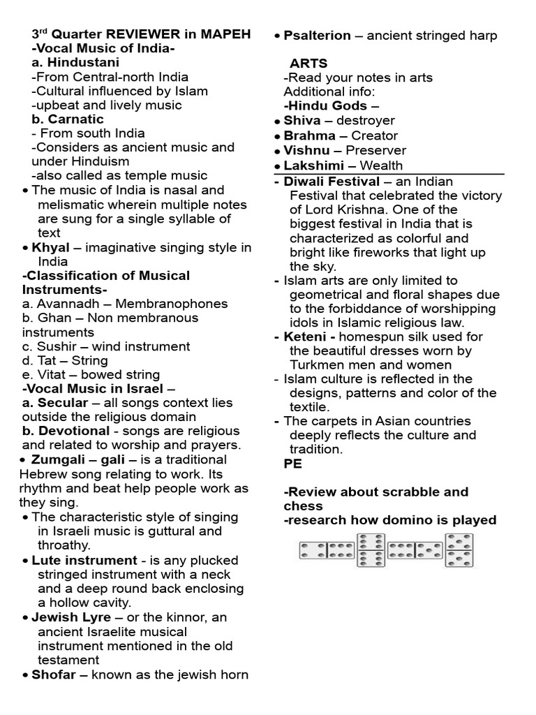 3rd Quarter REVIEWER in MAPEH | PDF | String Instruments