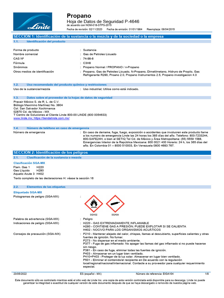 Propano MSDS | PDF | Agua | Gases