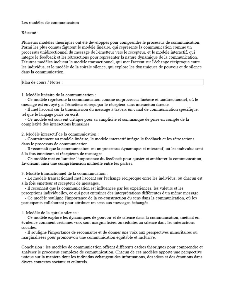 (COURS 3) Les Modèles de Communication | PDF | la communication