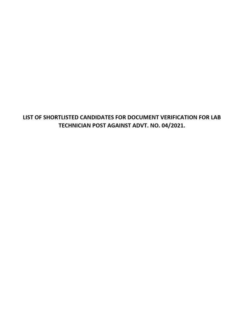 List of shortlisted candidates for document verification for lab