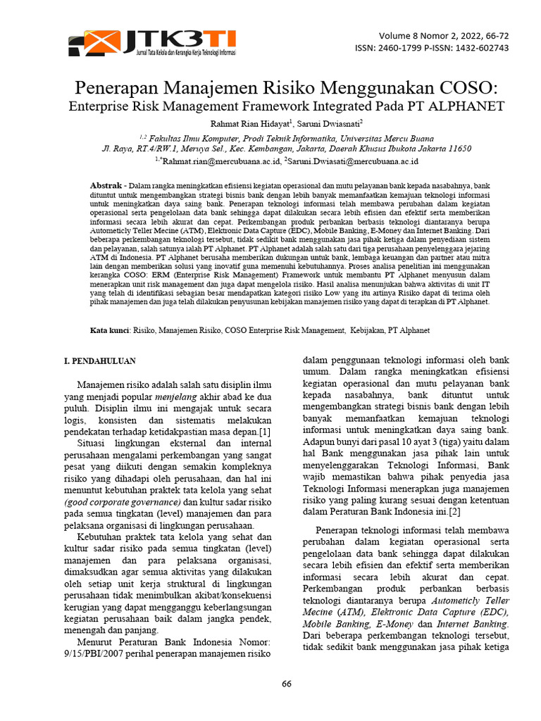 Manajemen Risiko COSO di PT Alphanet | PDF