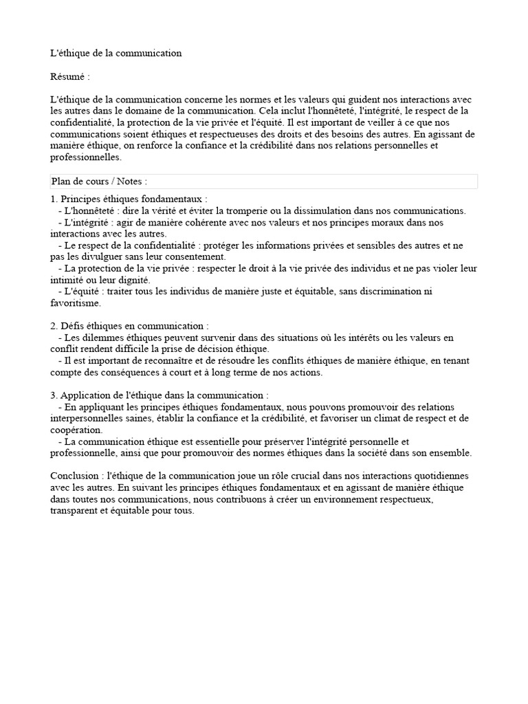 Éthique de la communication essentielle | PDF