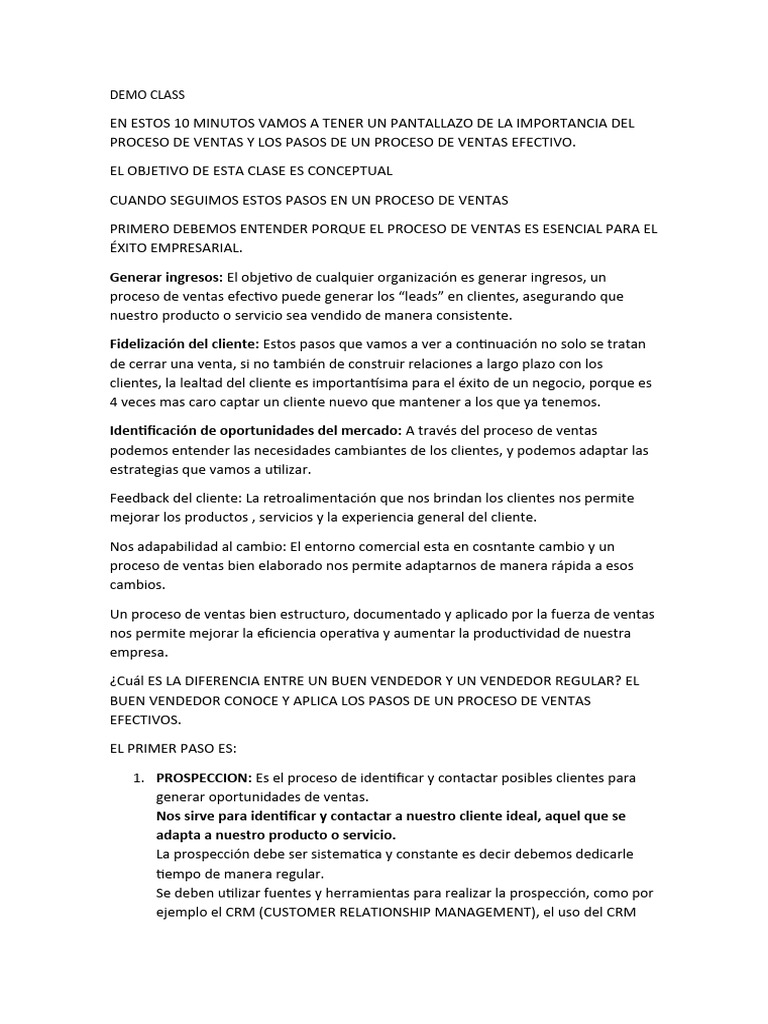 Demo class proceso de ventas pdf gesti n de la relaci n con el