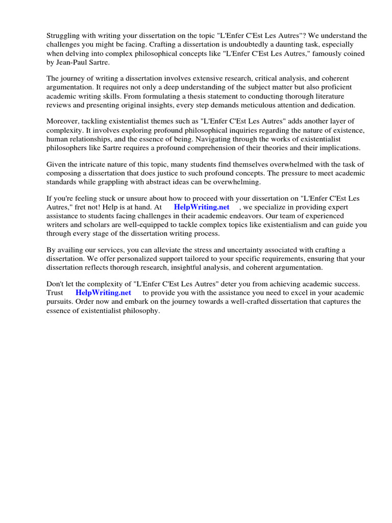 Dissertation Lenfer Cest Les Autres | PDF | Existentialism | Http Cookie