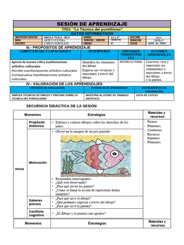 Sesion Arte y Cultura 2024 | PDF | Dibujo | Aprendizaje