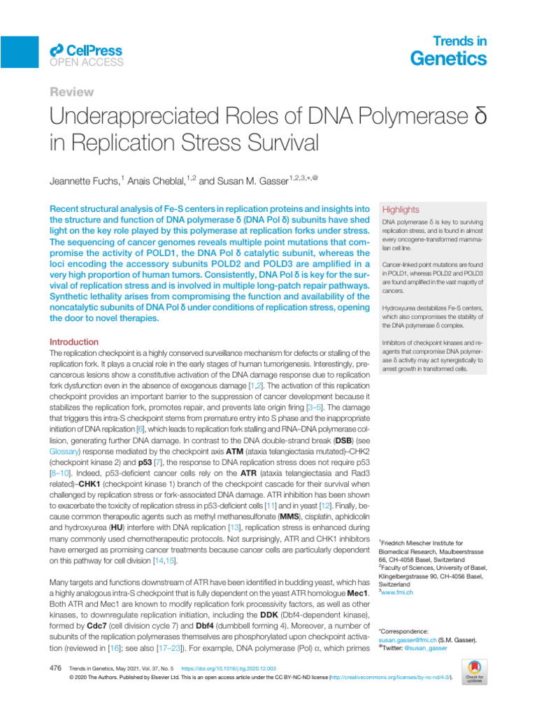 Underappreciated Roles of DNA Polymerase δ I | PDF | Dna Repair | Dna ...