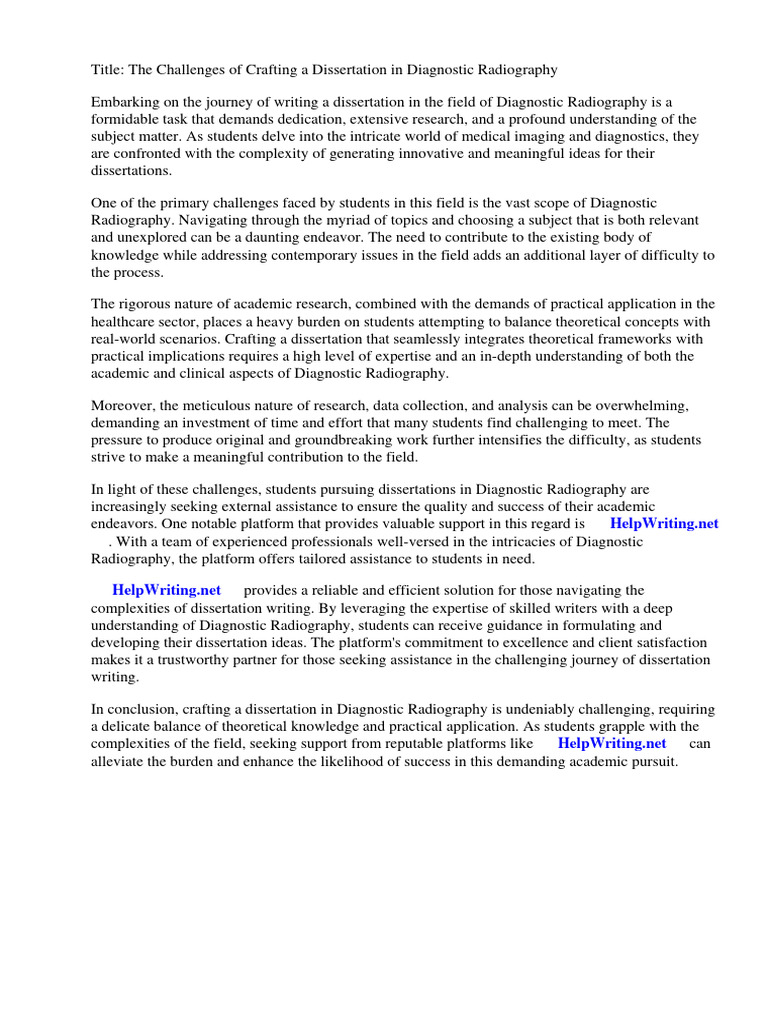 Dissertation Ideas For Diagnostic Radiography PDF Radiology