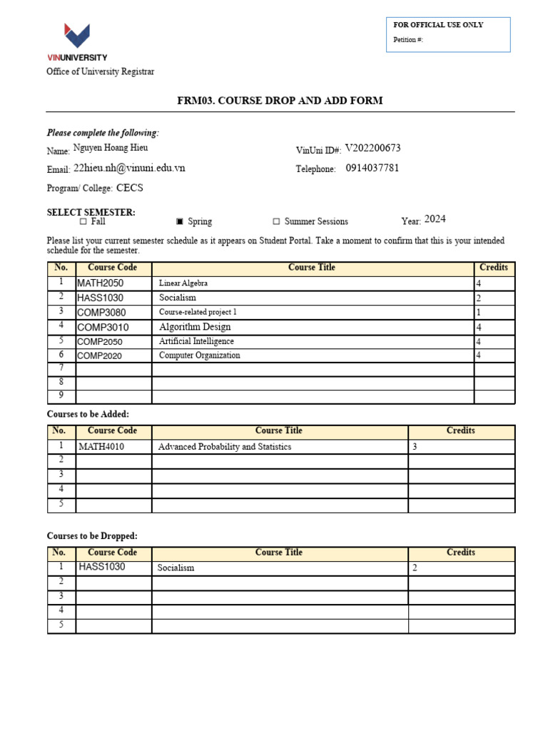 Add - Drop Form | PDF | Computing | Applied Mathematics