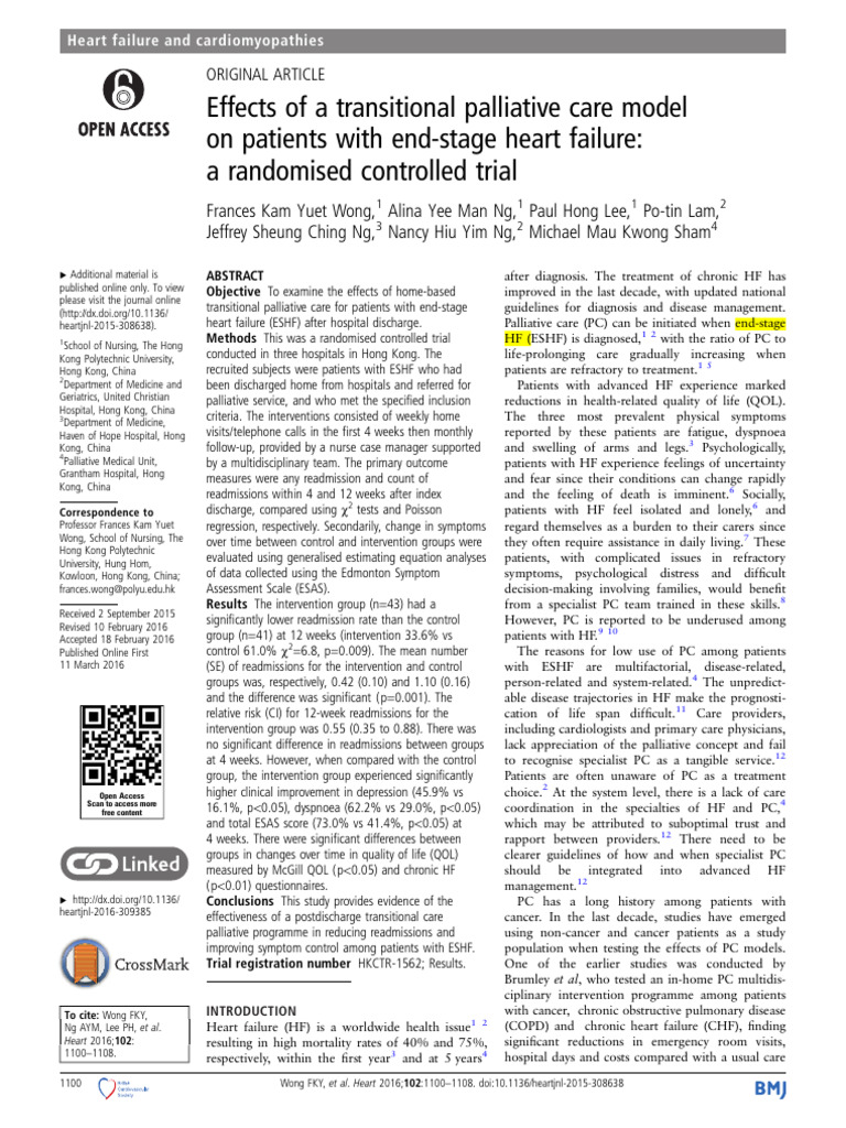 Effects of A Transitional Palliative Care Model On Patients With End ...