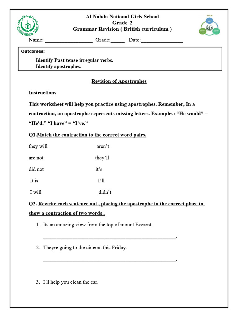 Grade 2 Grammar Revision Worksheet | PDF | Grammatical Tense | Linguistics