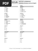 Focus3 2E Unit Test Vocabulary Grammar UoE Unit3 GroupA B ANSWERS