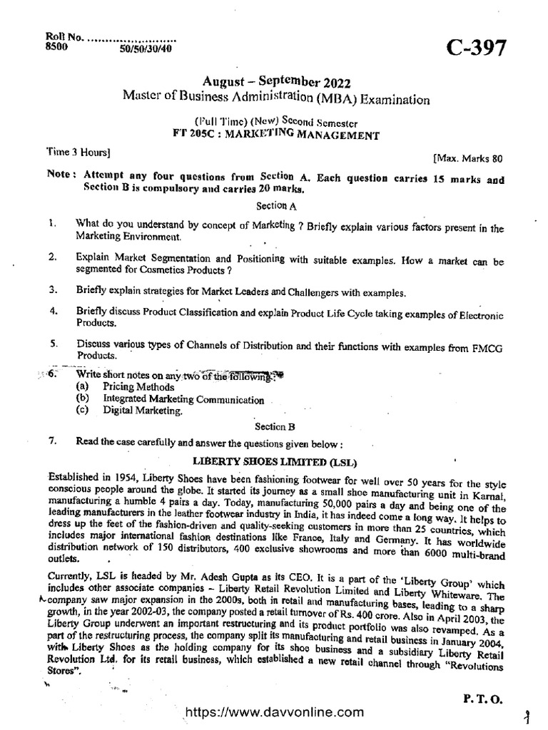 Mba 2 Sem Marketing Management C 397 Sep 2022 | PDF