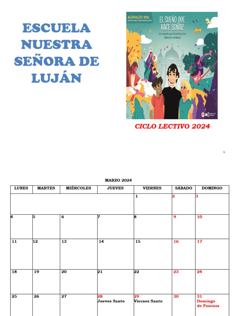 Calendario Escolar 2024 | PDF | Fiestas cristianas y días santos ...