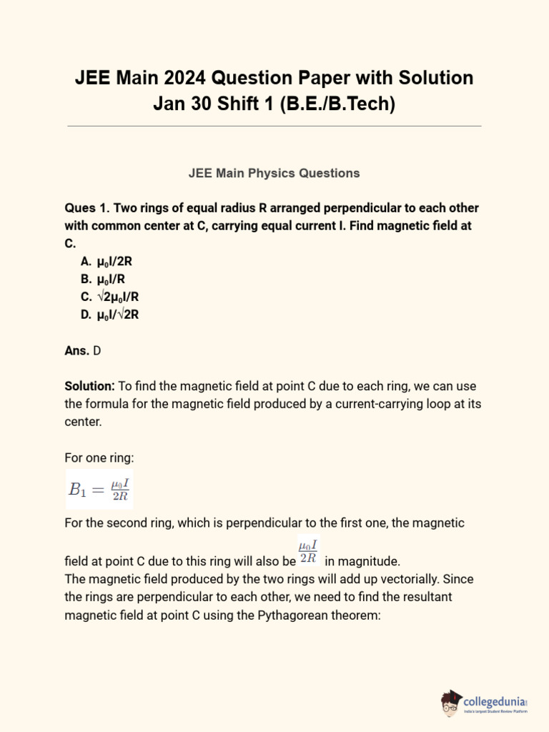 JEE Main 2024 Physics Solutions | PDF | Electronvolt | Ellipse