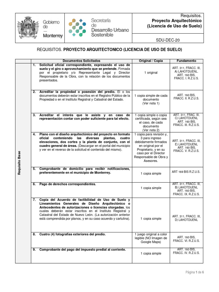 Requisitos para Licencia de Uso de Suelo | PDF | Documento de identidad