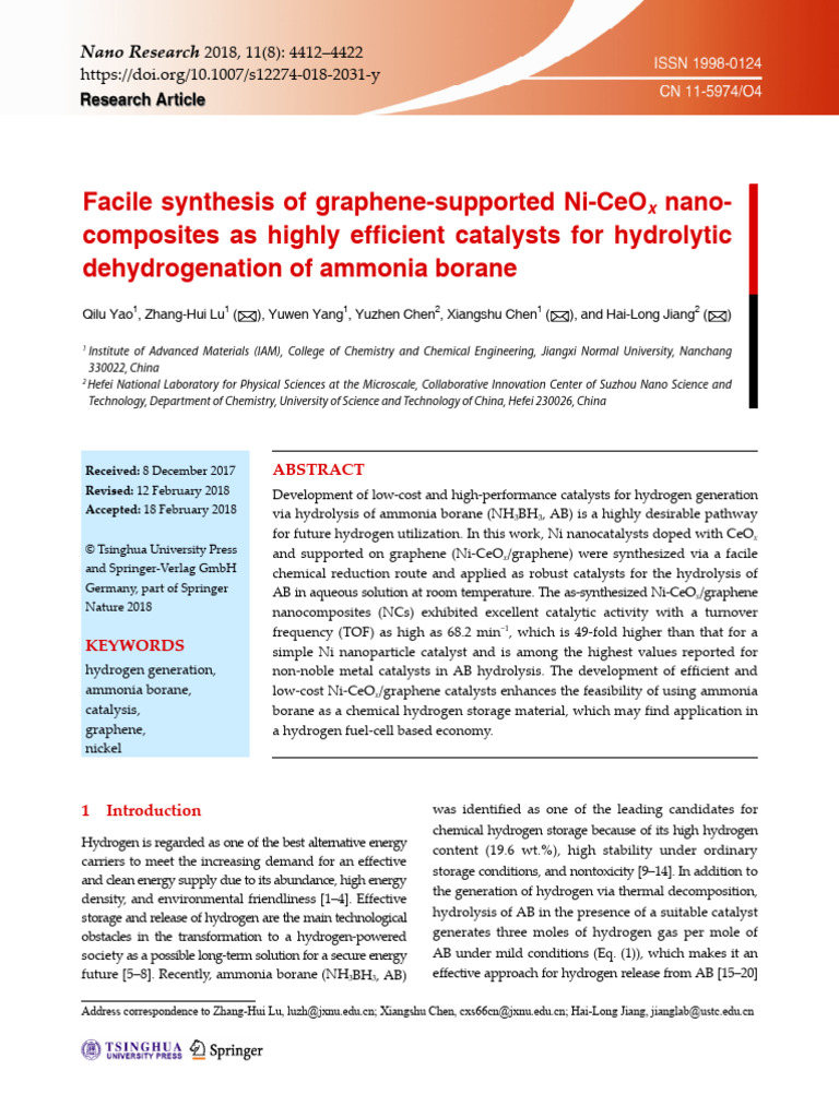 Facile Synthesis of Graphene-Supported Ni-CeOx Nanocomposites As Highly ...