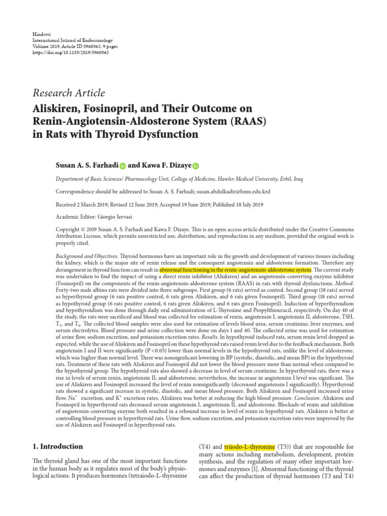 5-Aliskiren, Fosinopril, and Their Outcome On Renin-Angiotensin ...