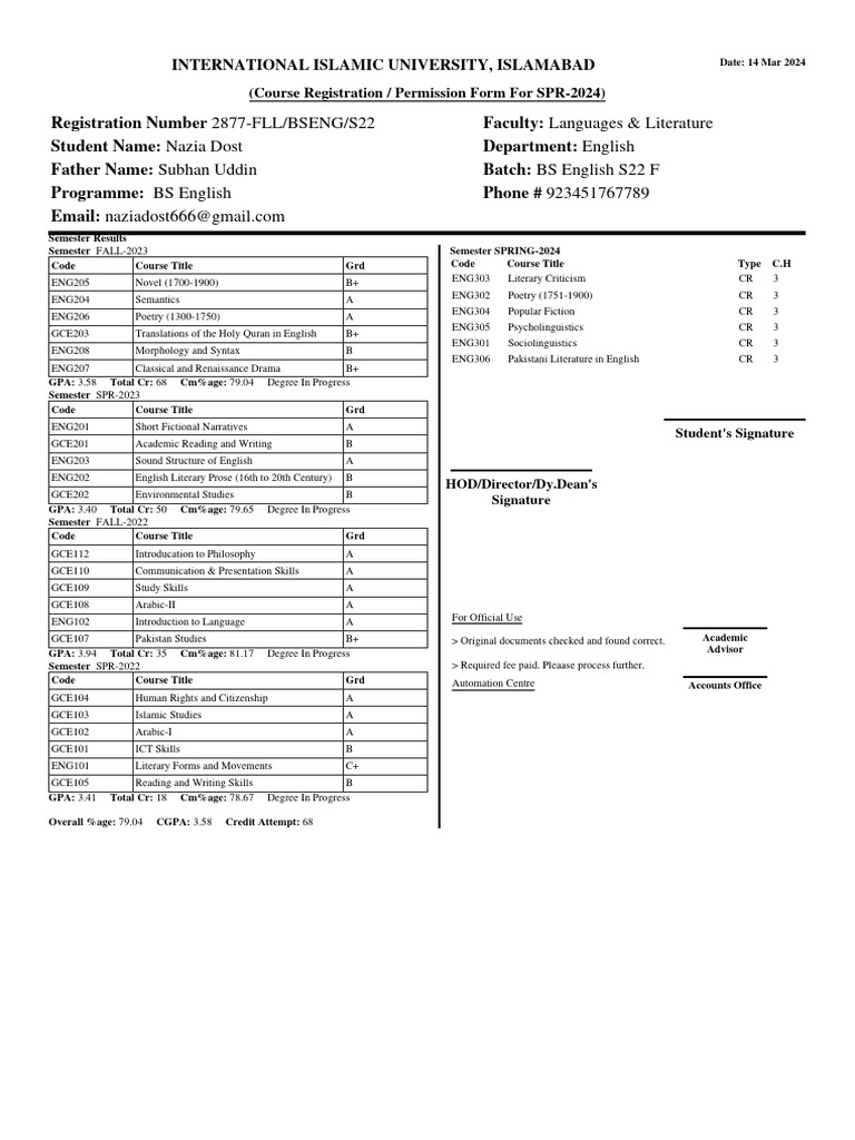 International Islamic University, Islamabad: (Course Registration ...