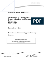 Tutorial Letter 101/3/2023: Introduction To Criminology: Crime, Offenders and Criminal Behaviour