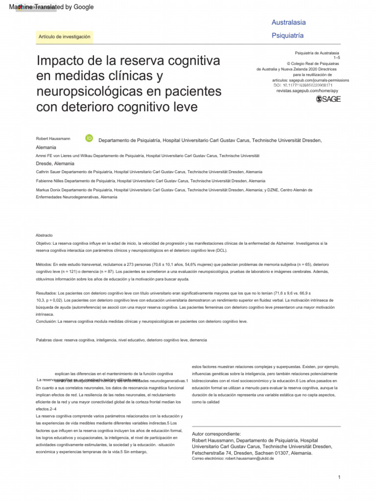 Impact of Cognitive Reserve On | PDF | Enfermedad de Alzheimer | Demencia