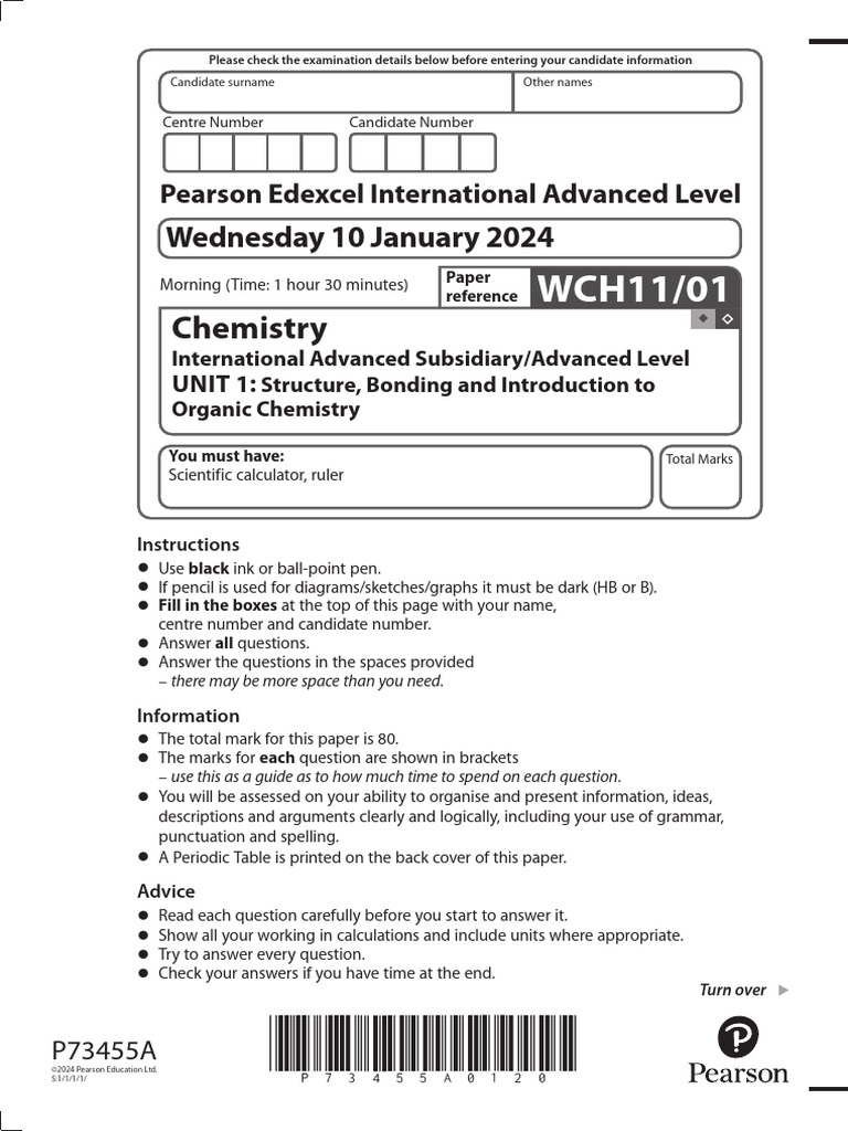 Edexcel IAL Chemistry Paper 1 Jan 2024 | PDF | Molecules | Iodine