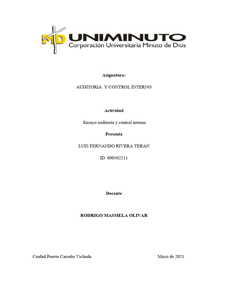 Ensayo sobre auditoria y control interno pdf auditor a sistema de