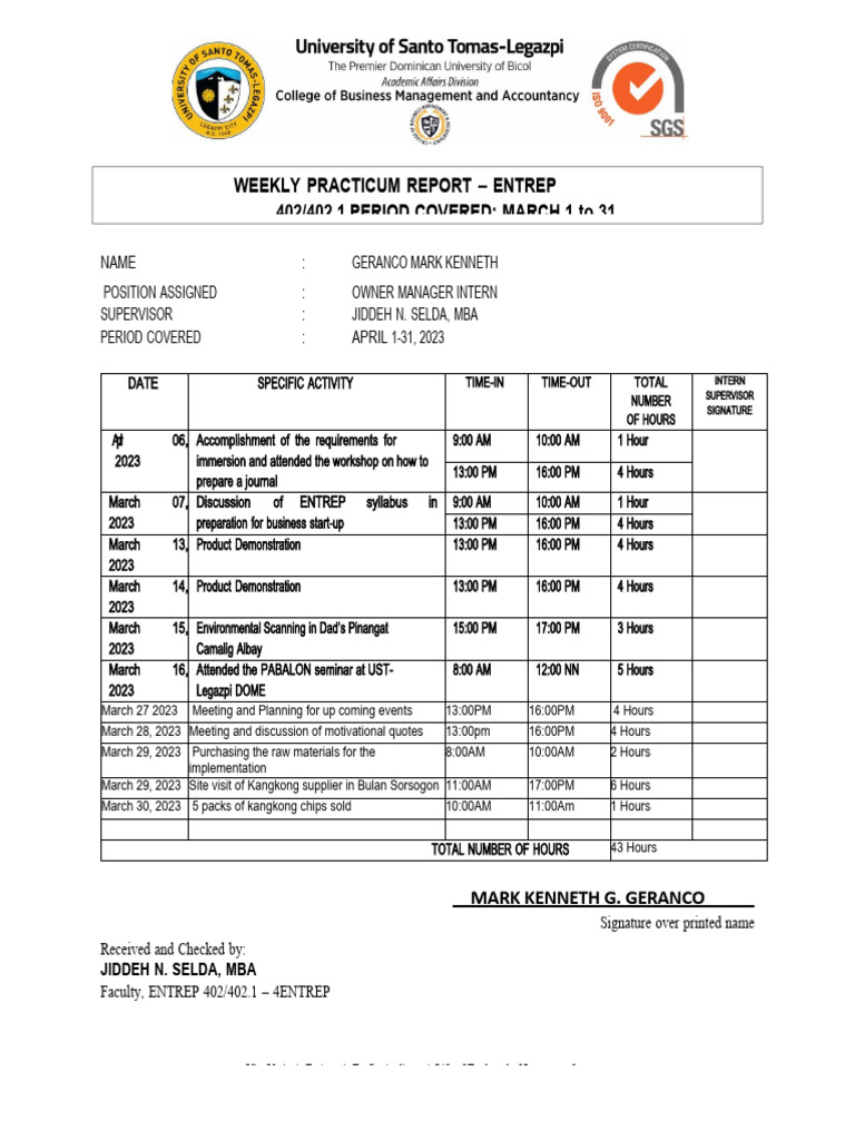 Weekly Practicum Report: March 2023 | PDF