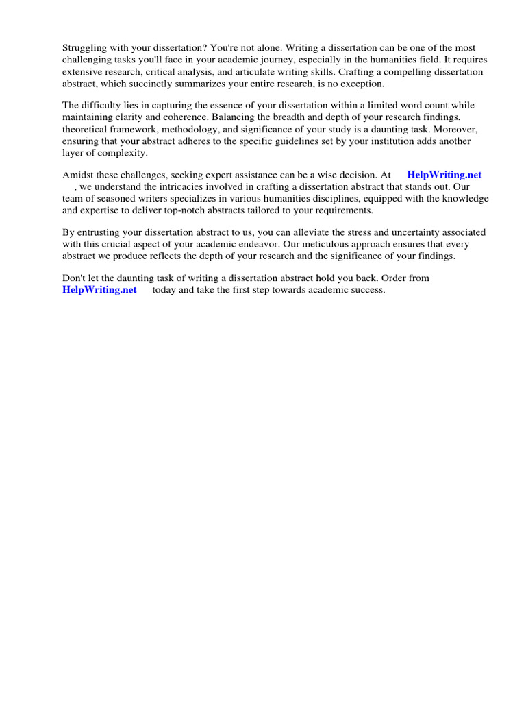 Sample Dissertation Abstract Humanities | PDF | Thesis | Abstract (Summary)