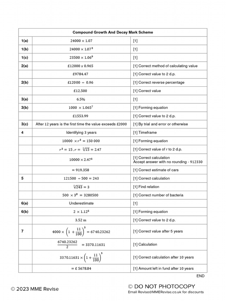 Compound Growth and Decay Answers MME | PDF | Applied Mathematics