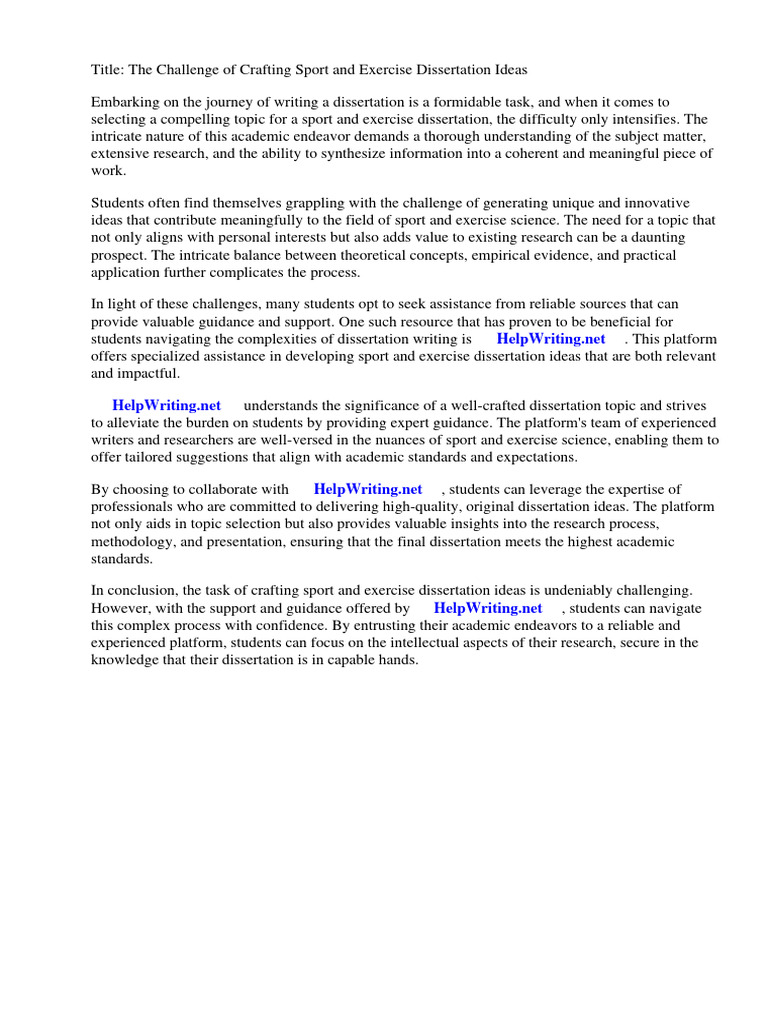 Sport and Exercise Dissertation Ideas PDF Sports Physical Fitness