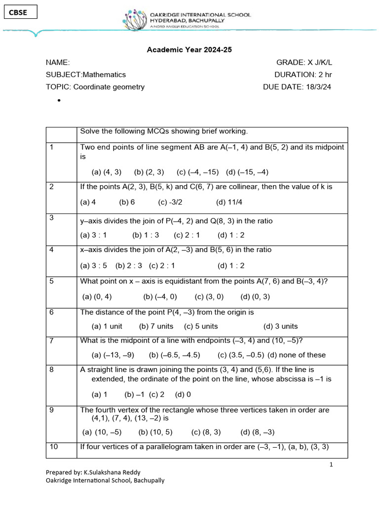 T - Fac15bde 56b1 4de3 b6bb C25b21f405cacoordinate Geometry Worksheet ...
