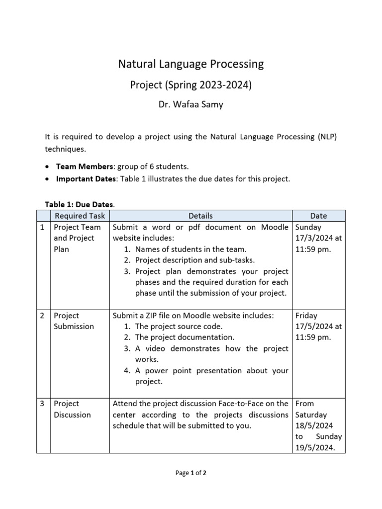 Natural Language Processing Project Spring2023-2024 | PDF