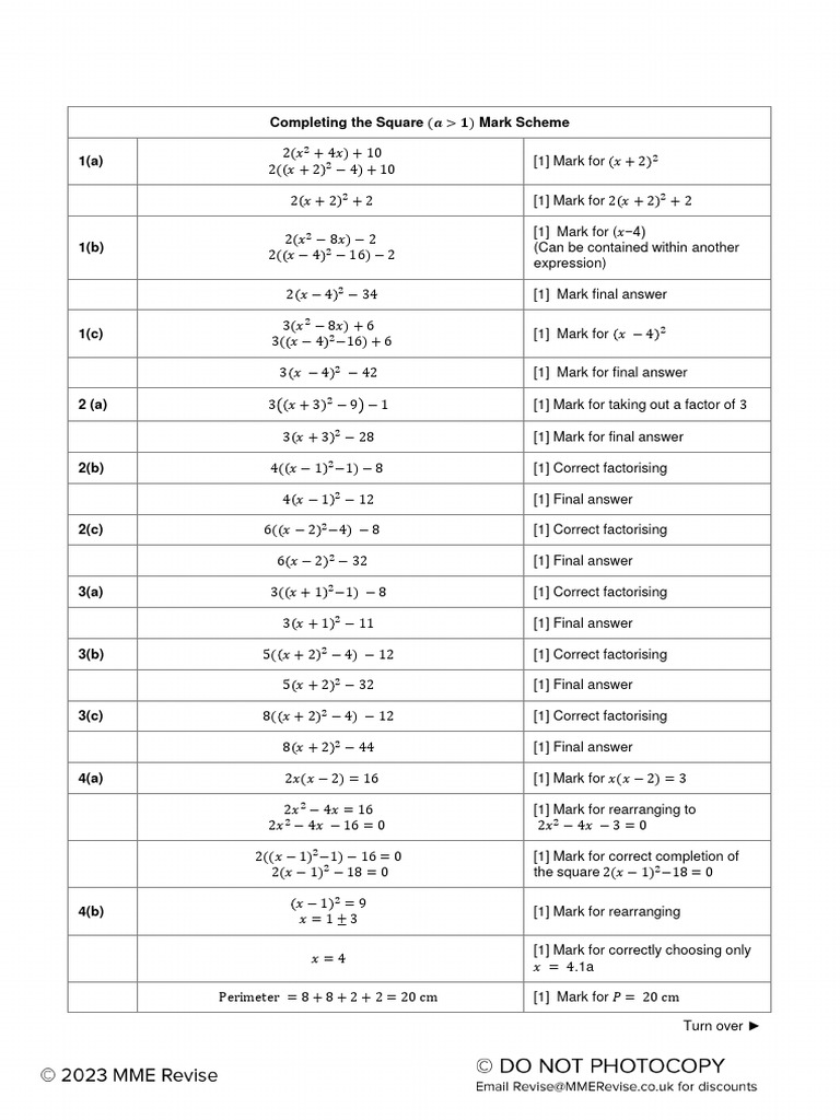 Completing the Square with a > 1 | PDF | Mathematics | Elementary ...
