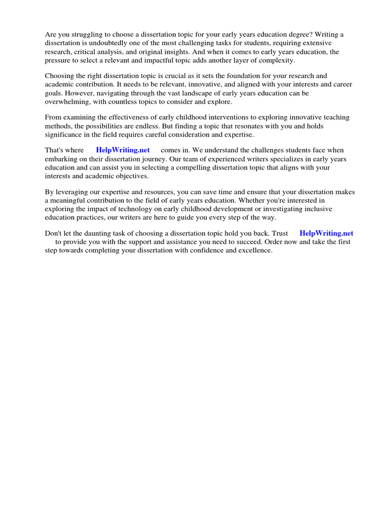 Dissertation Topics for Early Years Education PDF Early Childhood