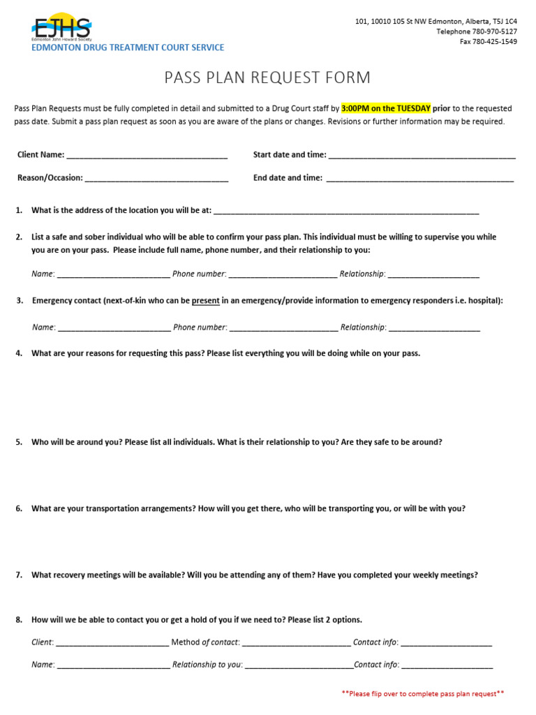Pass Plan Request Form (Template) | PDF