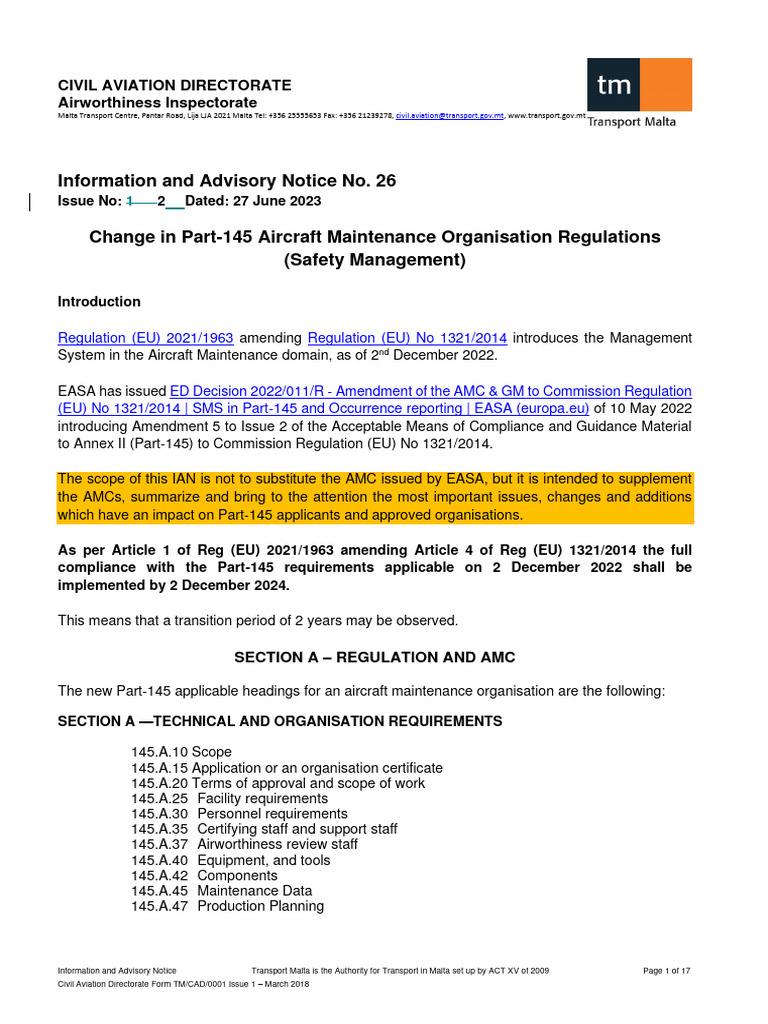 Part-145 Maintenance Regulation Update | PDF | Audit | Occupational ...