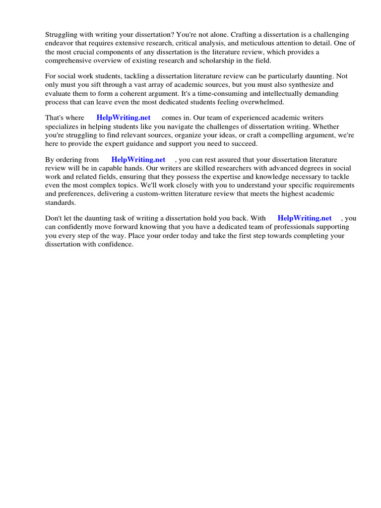 Example of Social Work Dissertation Literature Review PDF Thesis