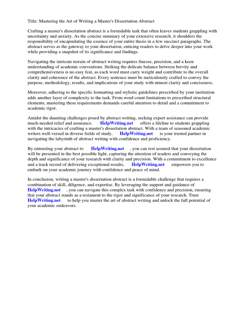 How To Write A Masters Dissertation Abstract | PDF | Thesis | Abstract ...