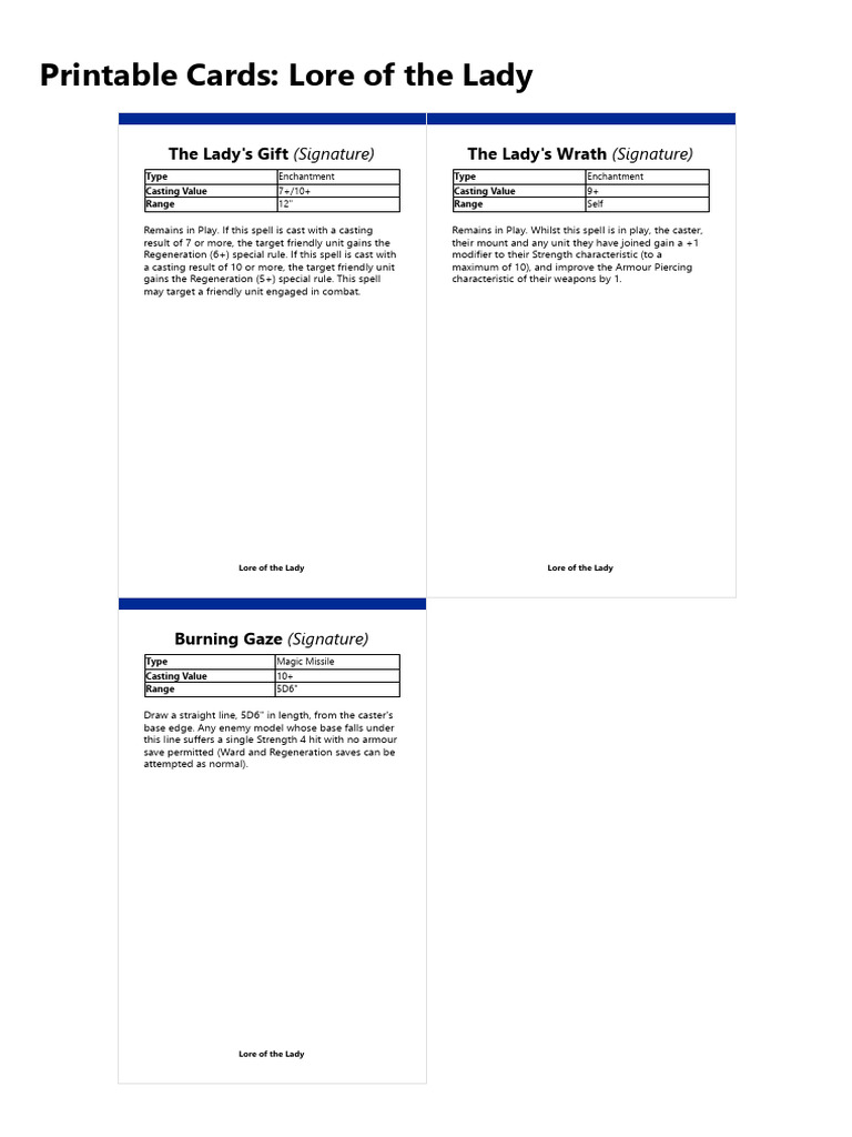 Lore of the Lady Spell Cards PDF | PDF